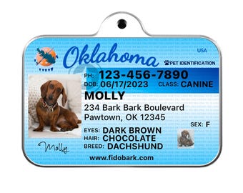 Oklahoma Pet ID Tag: Custom Driver License Dog Tag