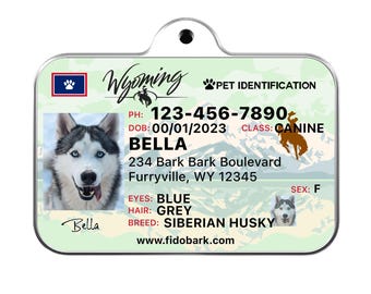 Wyoming Pet ID Tag: Custom Driver License Dog Tag