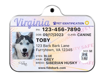 Virginia Pet ID Tag: Custom Driver License Dog Tag