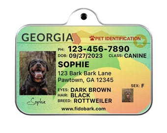Custom Georgia Pet ID Tag: Driver License Design, Durable Aluminum