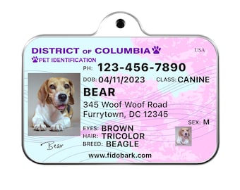 District of Columbia Pet ID Tag: Custom Dog Driver License
