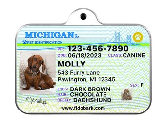 Michigan Pet ID Tag: Custom Dog Driver License