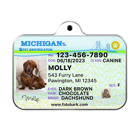 Michigan Pet ID Tag: Custom Dog Driver License