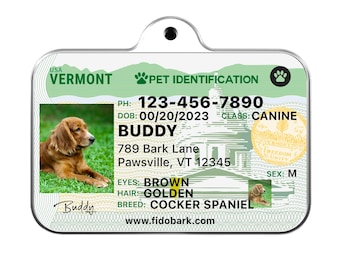 Vermont Pet ID Tag: Custom Driver License Dog Tag