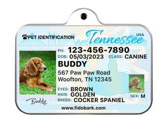Tennessee Pet ID Tag: Custom Driver License Dog Tag