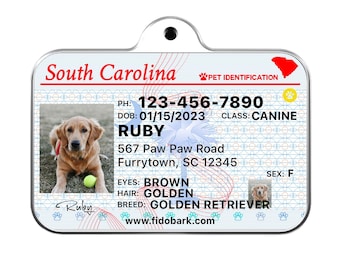South Carolina Pet ID Tag: Custom Dog Driver License