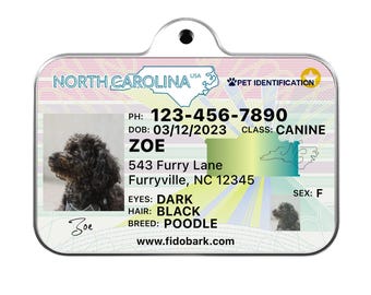 North Carolina Pet ID Tag: Custom Dog Driver License