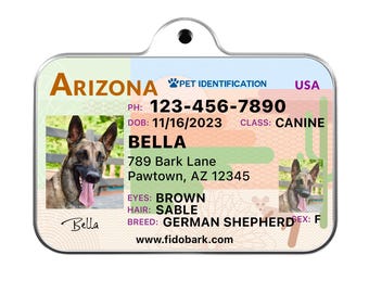 Arizona Pet ID Tag: Custom Driver License Dog Tag