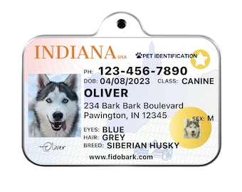 Indiana Pet ID Tag: Custom Driver License Dog Tag