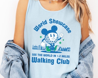 World Showcase Walking Club Tank Top Disney World Urlaub Shirt Raumschiff Erde Micky Ohren trinken rund um die Welt Tour Shirt Epcot Shirt