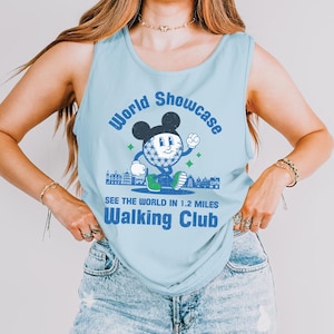 World Showcase Walking Club Tank Top Disney World Urlaub Shirt Raumschiff Erde Micky Ohren trinken rund um die Welt Tour Shirt Epcot Shirt
