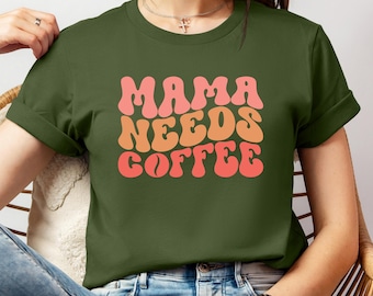 Kaffee Liebhaber Mom Shirt Retro Schrift Mama Shirt Muttertag Geschenk für neue Mama Koffeinsüchtige Lustiges grafisches T-Shirt Lässiges Neuheit Shirt Mom Life