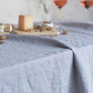 custom tablecloth Washed soft linen table cover Moss stonewashed linen custom size tablecloth Natural dining lightweight tablecloth Light Blue