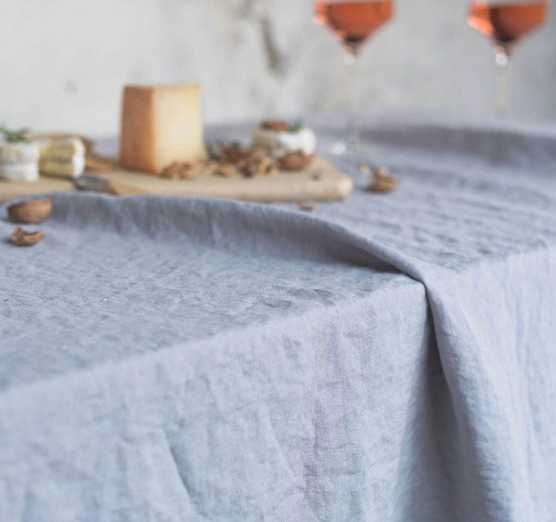 custom tablecloth Washed soft linen table cover Moss stonewashed linen custom size tablecloth Natural dining lightweight tablecloth Light Blue