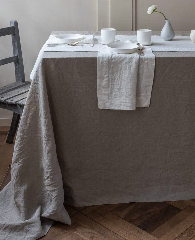 custom tablecloth Washed soft linen table cover Moss stonewashed linen custom size tablecloth Natural dining lightweight tablecloth Light Grey