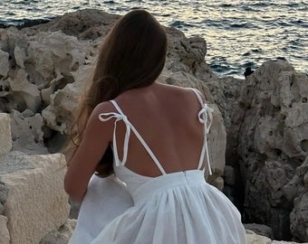 Baumwolle LEINEN suchen weißes Kleid in voller Länge Kleid Baumwolle langes Kleid in voller Länge Junggesellinnenkleid für Frau Ärmelloses Kleid