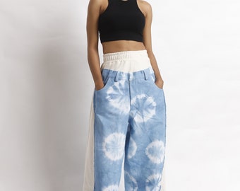 Unisex African Tie-Dye Sweatpants | Denim Material with Stretchy Fabric | Comfy Loungewear | Trendy Casual Pants