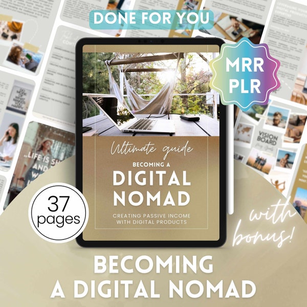 DFY Becoming a Digital Nomad Guide, Master Resell Rights MRR, Private Label Rights PLR, Digital Product Passive Income, Ebook Template Canva