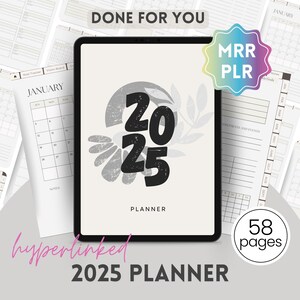 2025 Hyperlinked Planner, Printable Digital Organizer, PLR, MRR, Editable Canva Template, Monthly Planner, Goals Tracker, Resell Rights