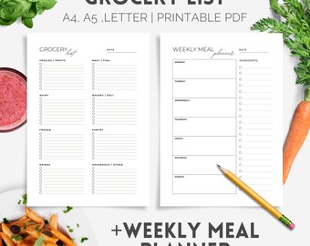 Printable Grocery List & Weekly Meal Planner (a4/a5/letter PDF) - Etsy