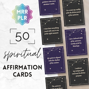 Kaarten voor spirituele bevestiging PLR, afdrukbare canvassjablonen, master doorverkooprechten MRR en huismerkrechten, digitaal product, dagelijkse citaten