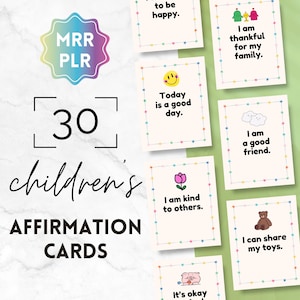 30 bevestigingskaarten voor kinderen, positieve flashcards voor kinderen, afdrukbare canvassjabloon, motiverende kaarten geestelijke gezondheid, montessori