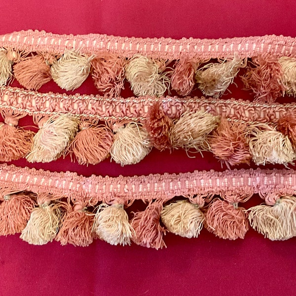 Pretty Vintage French Shades Pink Gimp Braid Tassels Haberdashery Trimmings PASSEMENTERIE Cushions Curtain Lampshades Upcycling 290 & 240 cm