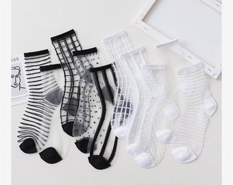 Chaussettes pour femmes, dames et filles, à la mode, en maille transparente, en verre et en soie