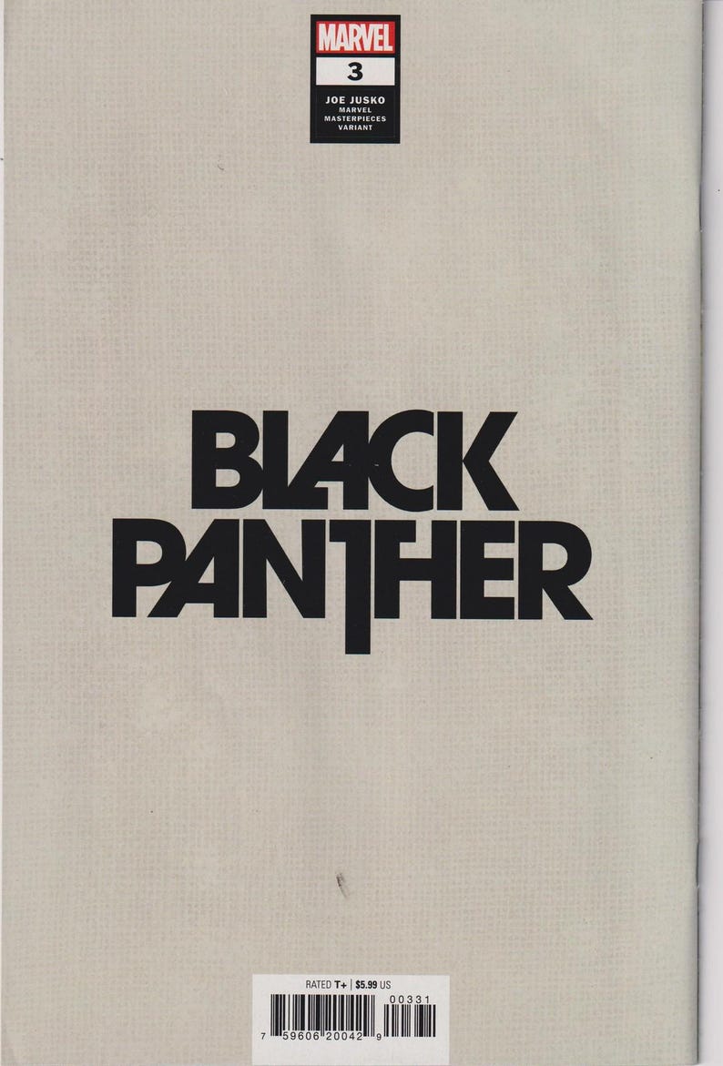 Może przedstawiać: Okładka komiksu Black Panther z tytułem w pogrubionych czarnych literach na jasnobeżowym tle. Logo Marvel i numer 3 znajdują się w lewym g&oacute;rnym rogu. Jest to wydanie wariantowe.