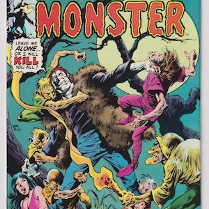 May include: A vintage comic book cover for "The Frankenstein Monster" from Marvel Comics Group. The cover features a dynamic illustration of the monster in a fight scene, with bold text and vibrant colors. The comic book is marked with the price of 25 cents.