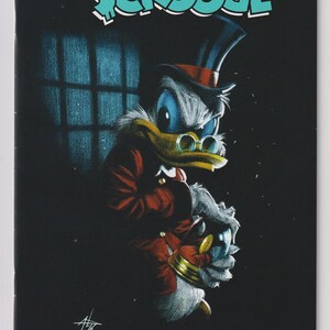 May include: Comic book cover featuring Uncle Scrooge from Disney. The artwork depicts Scrooge in a red coat and top hat, holding a coin. The title "Uncle Scrooge" is in large, stylized letters. The IDW and Disney Comics logos are visible.