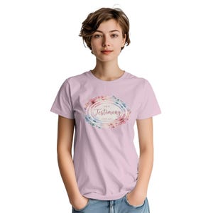 Her Testimony T-Shirt, John 4:39 Christian Tee, Women’s Faith Gift Apparel