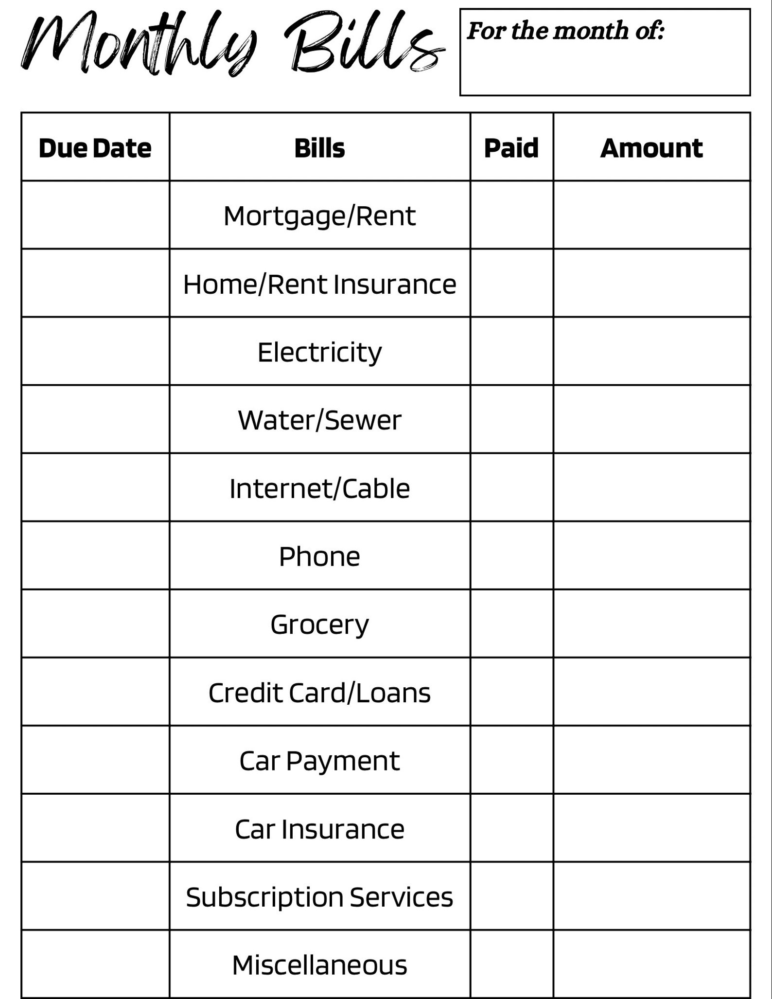 Monthly Bills Template Etsy Monthly Bills Template Etsy