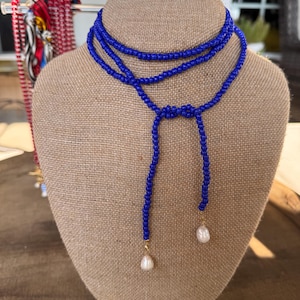 Blue Beaded Wrap Necklace