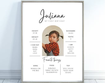 Minimalist 1st Birthday Poster Template | Photo Collage  - Instant Download