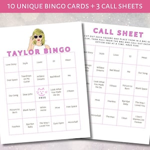 Juego de fiesta imprimible de Taylor Bingo / Fiesta de cumpleaños de Taylor Fan imprimible / Plantillas de cumpleaños digitales