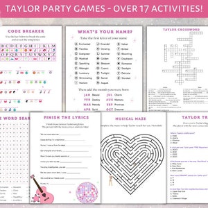 Paquete de juegos de fiesta de Taylor / Fiesta de cumpleaños de fans de Taylor imprimible / Plantillas de cumpleaños digitales