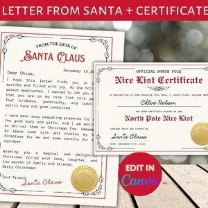 Kit de carta de Papá Noel / Certificado de carta de Papá Noel con lista de buenos amigos / Plantillas digitales para imprimir
