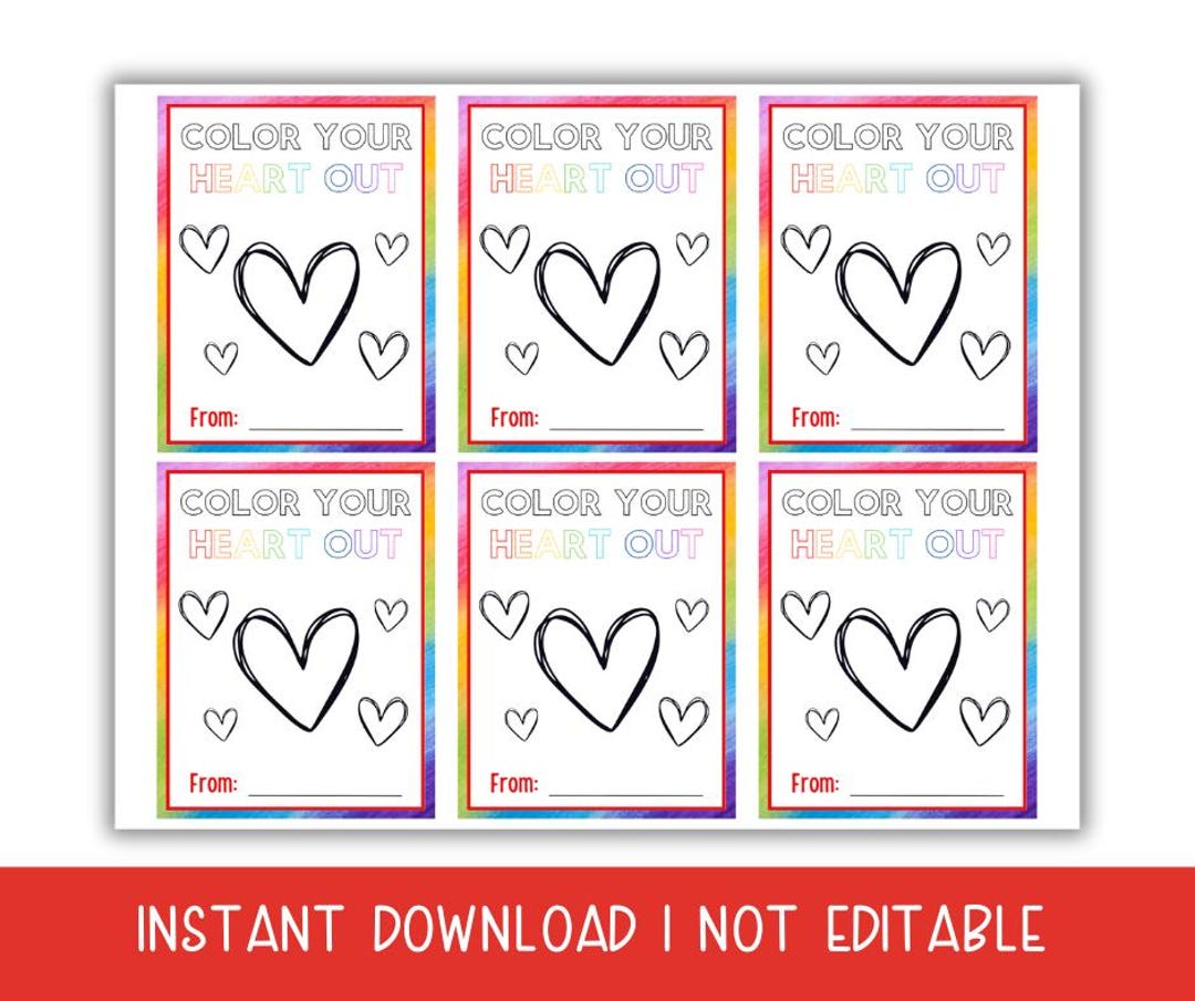 Valentine's Day Coloring Cards, Kids Valentine Printable, Class ...