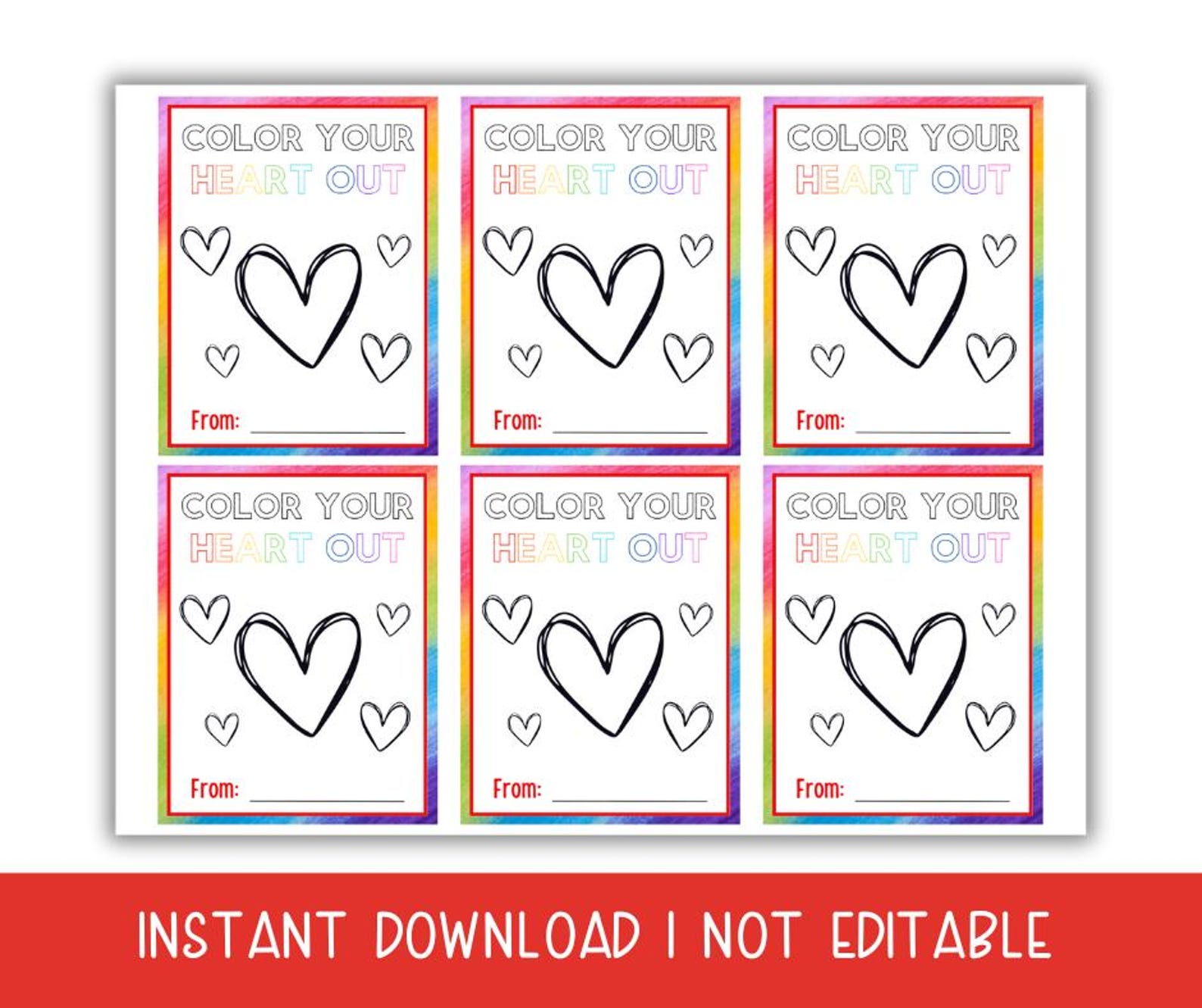 Valentine's Day Coloring Cards, Kids Valentine Printable, Class ...