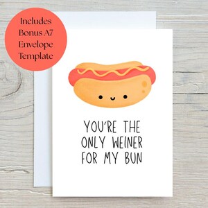 5x7 Funny Weiner and Bun Love Card | Couple Card | Anniversary Card | Valentine Card | Digital Birthday Printable File | Instant Download