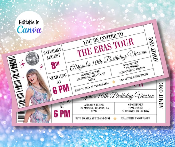 Eras Ticket Invite – Pop Music Inspired Ticket Invitation – Instant Download