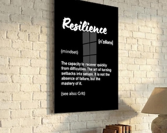 Definition Wall Art, Resilience Custom Word Glass Sign, Motivational Office Decor, Tempered Glass Print