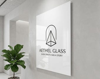 Custom Glass Mission Statement Sign, Personalized Company Logo Wall Decor