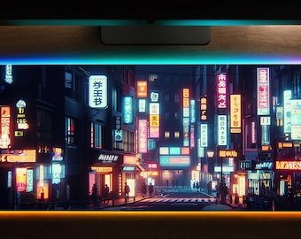 Japan Streets LED Gaming Desk Mat: XXL Art Mouse Pad