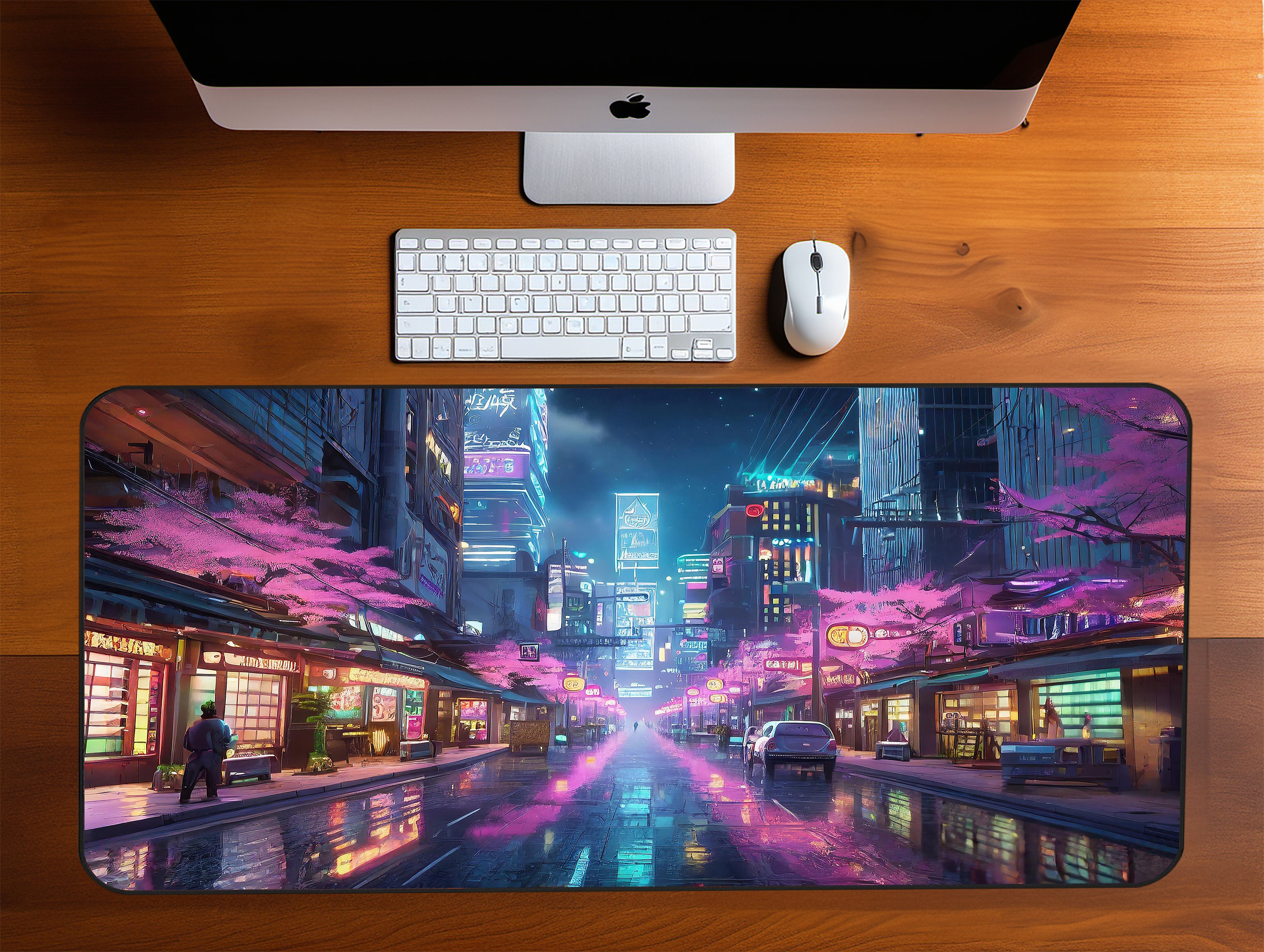 Cyberpunk Japan Street LED Mouse Pad: XXL Anime Desk Mat