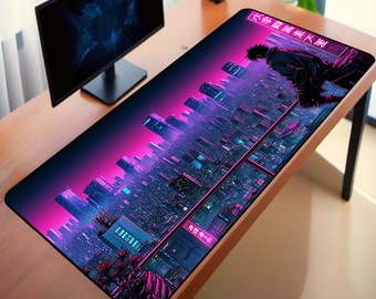 Cyberpunk Japan City LED Gaming Mouse Pad: XXL Anime Desk Mat