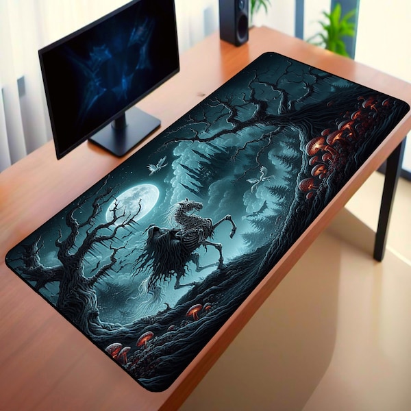 Skeleton Horse Desk Mat, Ghost Mouse Pad, Led Gaming Mouse Pad, XXL Desk Mat, Dark Mystic Forest Desk Mat, Mouse Pad for Office, Home.