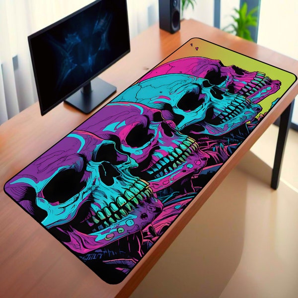 CYBERPUNK SKULL LED Gaming Mouse Pad, Skull Mouse Pad, Big Gaming Desk Mat, Cyberpunk Desk Mat, Mouse Pad for Game, Office, Home.