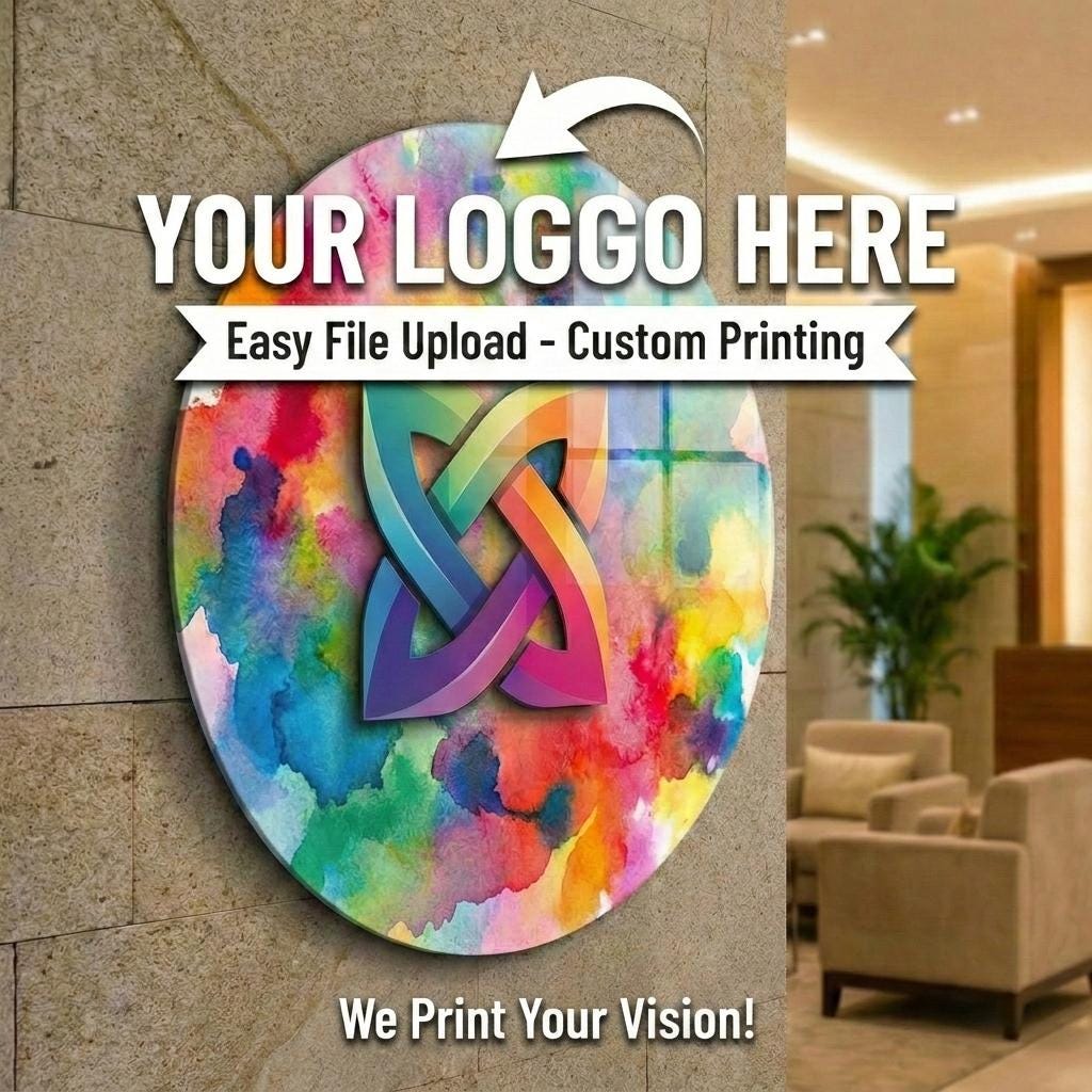 Custom Tempered Glass Logo Sign, Modern Office Wall Art, Personalized ...